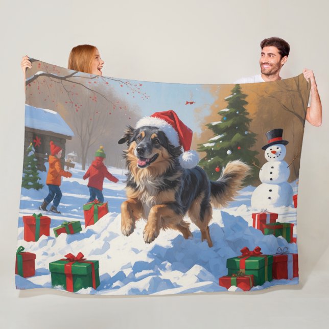 Anatolian Shepherd Christmas Festive Snow Fleece Blanket (In Situ)