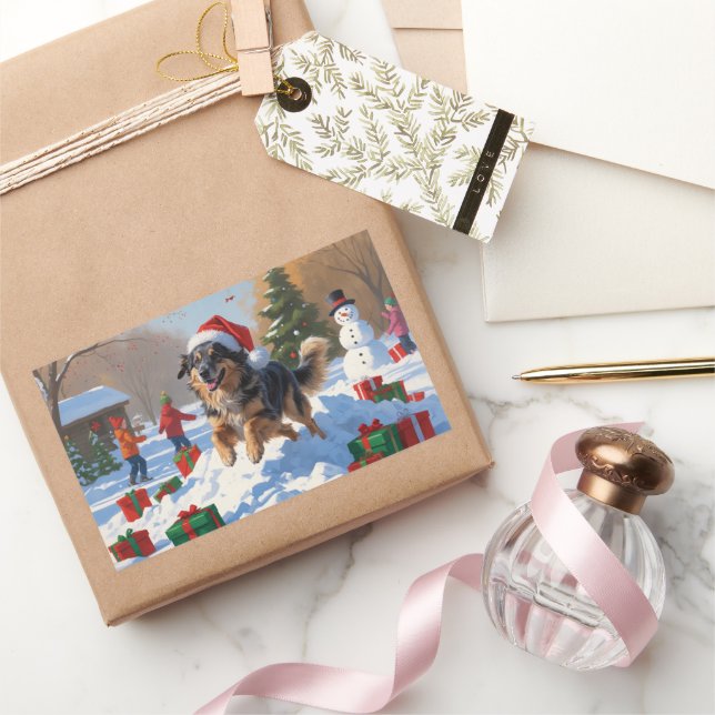 Anatolian Shepherd Christmas Festive Snow Rectangular Sticker (Gifting)