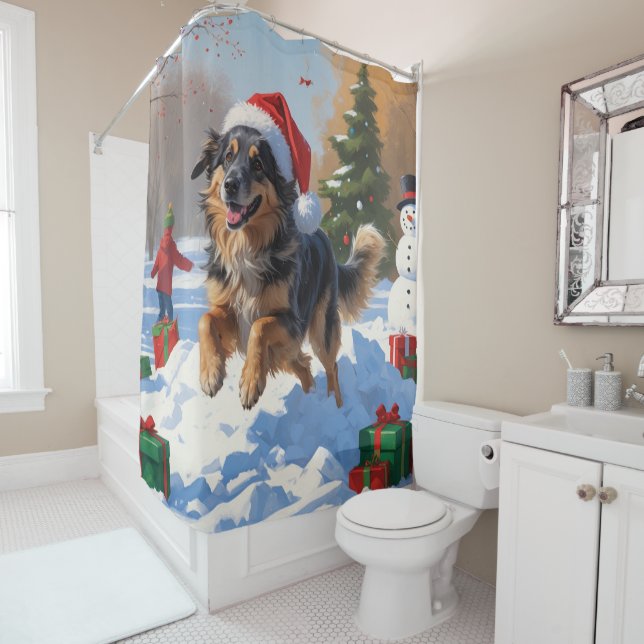 Anatolian Shepherd Christmas Festive Snow Shower Curtain (In Situ)