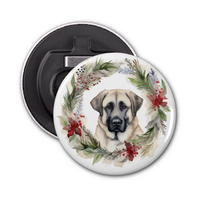 Anatolian Shepherd Christmas Wreath Festive Pup Bottle Opener (Front)