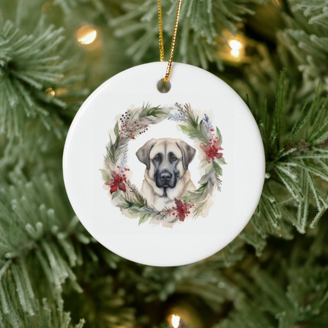 Anatolian Shepherd Christmas Wreath Festive Pup Ceramic Tree Decoration (Tree)