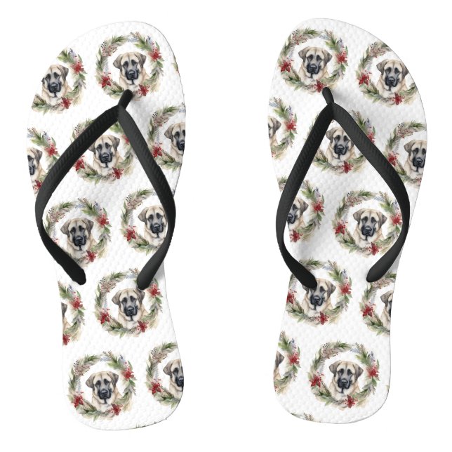 Anatolian Shepherd Christmas Wreath Festive Pup Flip Flops (Footbed)