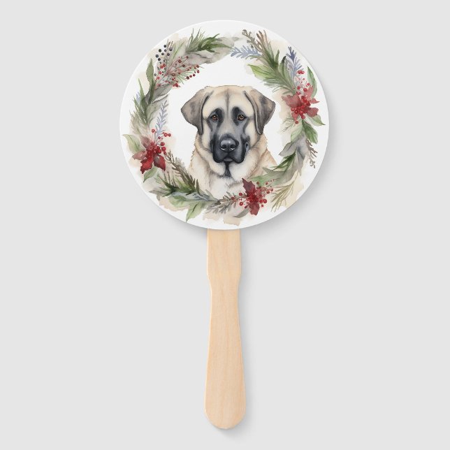 Anatolian Shepherd Christmas Wreath Festive Pup Hand Fan (Front)