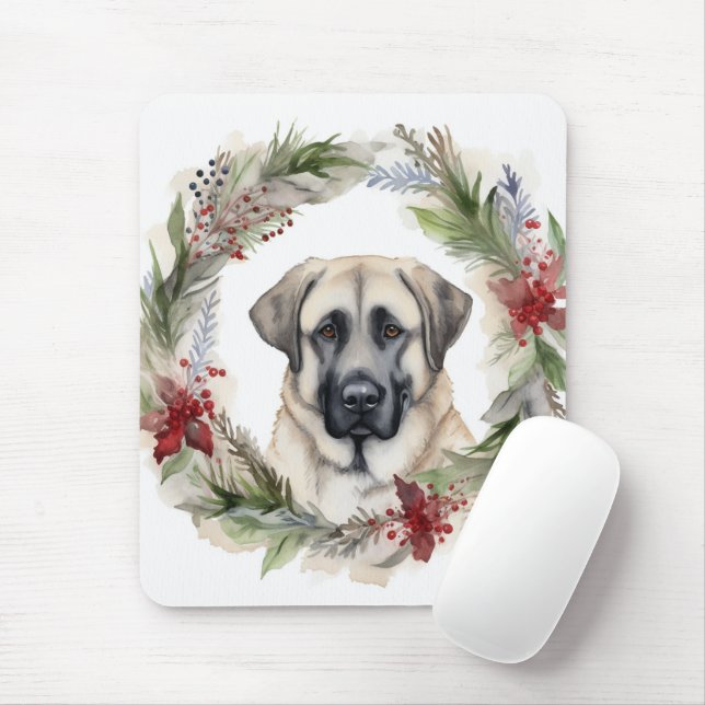 Anatolian Shepherd Christmas Wreath Festive Pup Mouse Mat (With Mouse)