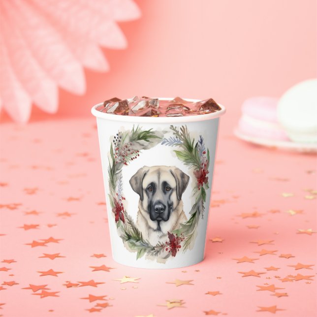 Anatolian Shepherd Christmas Wreath Festive Pup Paper Cups (Insitu)