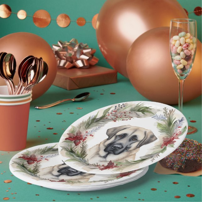 Anatolian Shepherd Christmas Wreath Festive Pup Paper Plate (Multi)