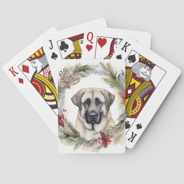 Anatolian Shepherd Christmas Wreath Festive Pup Playing Cards (Back)