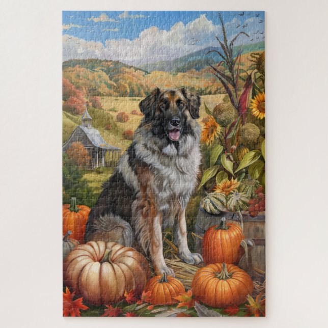Anatolian Shepherd Dog Autumn Harvest Thanksgiving Jigsaw Puzzle (Vertical)