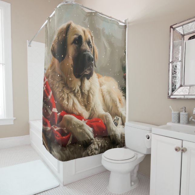 Anatolian Shepherd Dog Christmas Festive Shower Curtain (In Situ)