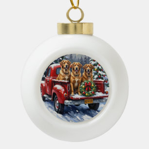 Anatolian Shepherd Dog Christmas Red Truck Holiday Ceramic Ball Christmas Ornament