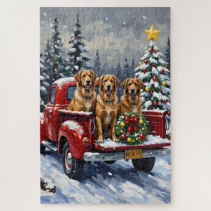 Anatolian Shepherd Dog Christmas Red Truck Holiday Jigsaw Puzzle