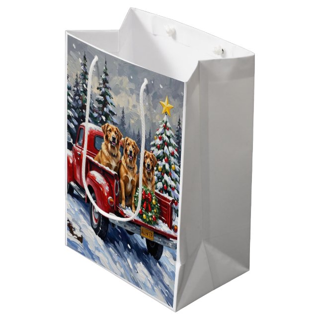 Anatolian Shepherd Dog Christmas Red Truck Holiday Medium Gift Bag (Front Angled)