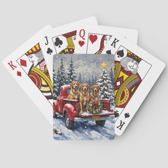 Anatolian Shepherd Dog Christmas Red Truck Holiday Playing Cards (Back)