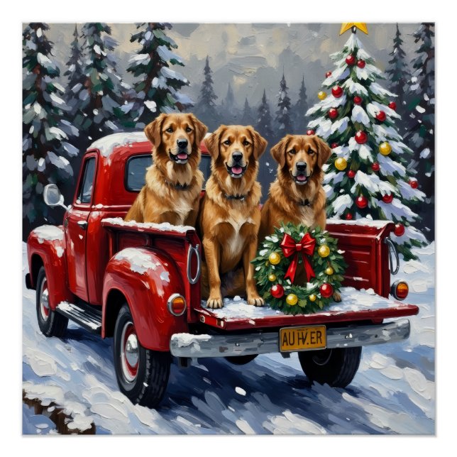 Anatolian Shepherd Dog Christmas Red Truck Holiday Poster (Front)
