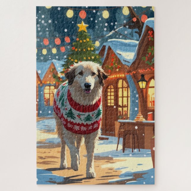 Anatolian Shepherd Dog Christmas Snow Holiday Jigsaw Puzzle (Vertical)