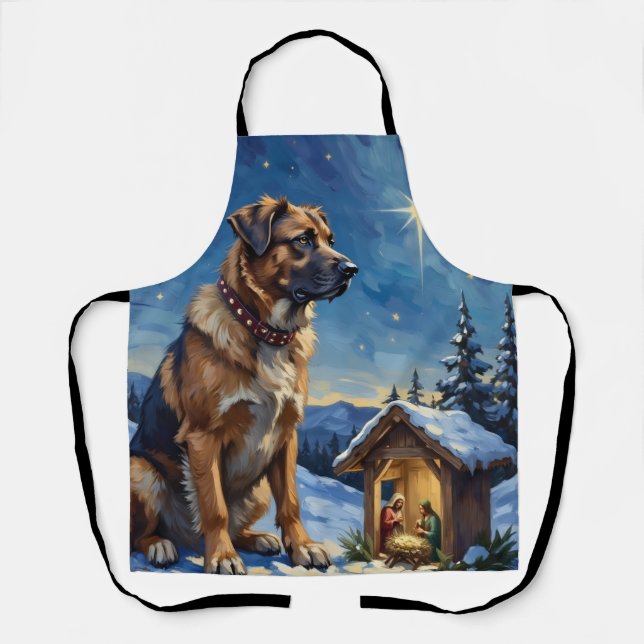 Anatolian Shepherd Dog Guarding Nativity Scene Apron (Front)