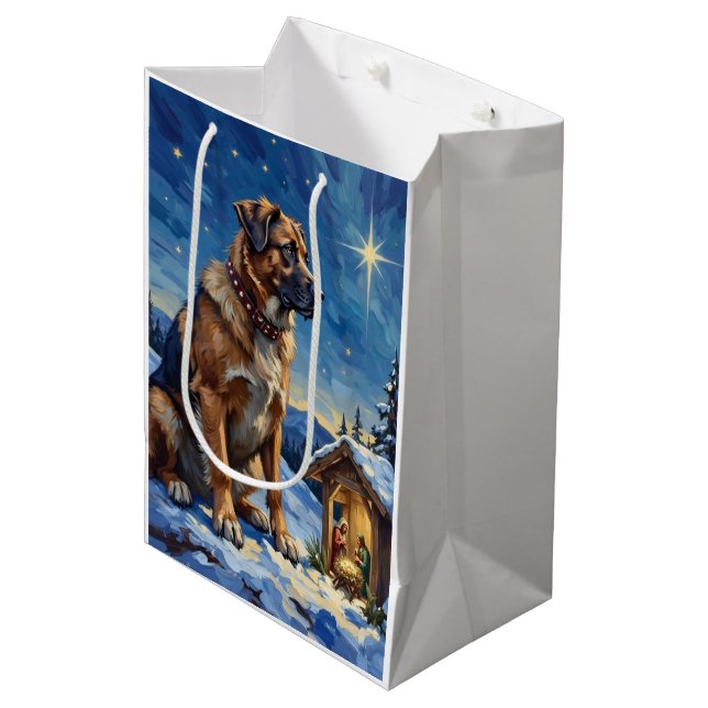 Anatolian Shepherd Dog Guarding Nativity Scene Medium Gift Bag (Front Angled)