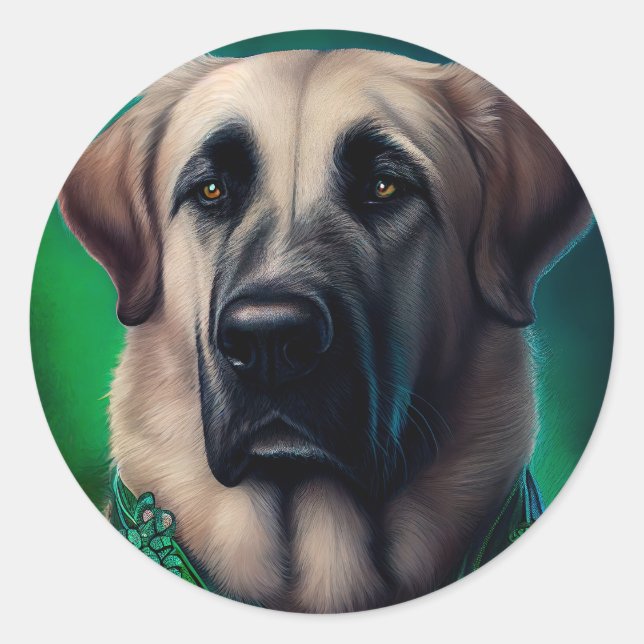 Anatolian Shepherd dog in St. Patrick's Day Dress Classic Round Sticker (Front)