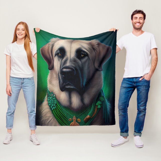 Anatolian Shepherd dog in St. Patrick's Day Dress Fleece Blanket (In Situ)
