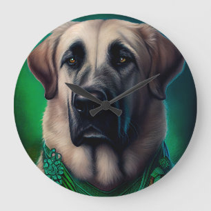 Anatolian Shepherd dog in St. Patrick's Day Dress Large Clock