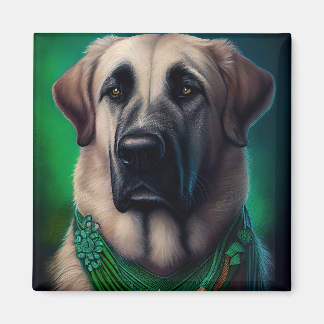 Anatolian Shepherd dog in St. Patrick's Day Dress Magnet (Front)