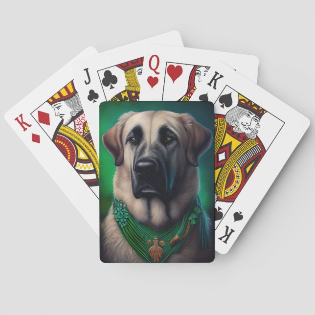 Anatolian Shepherd dog in St. Patrick's Day Dress Playing Cards (Back)