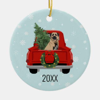 Anatolian Shepherd Dog red truck christmas Ceramic Tree Decoration