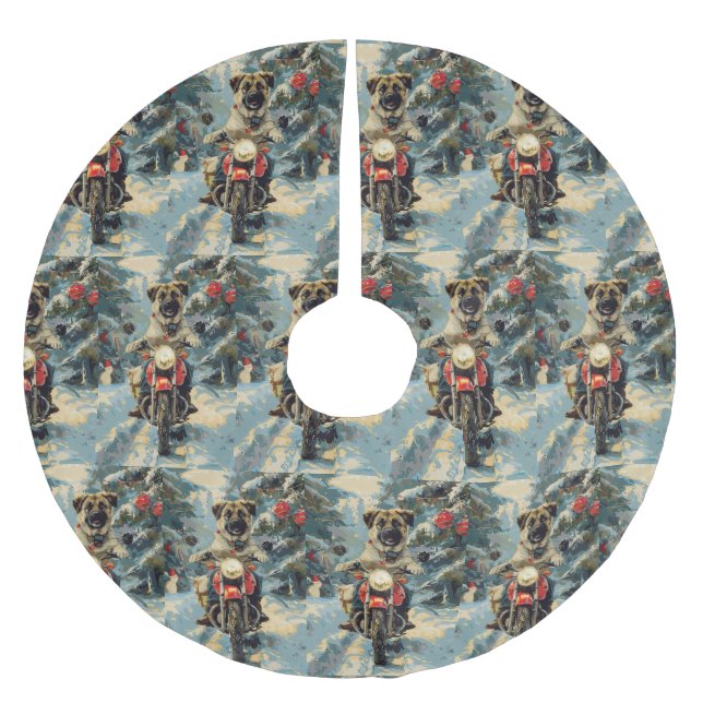 Anatolian Shepherd Dog Riding Motorcycle Christmas Brushed Polyester Tree Skirt (Front)