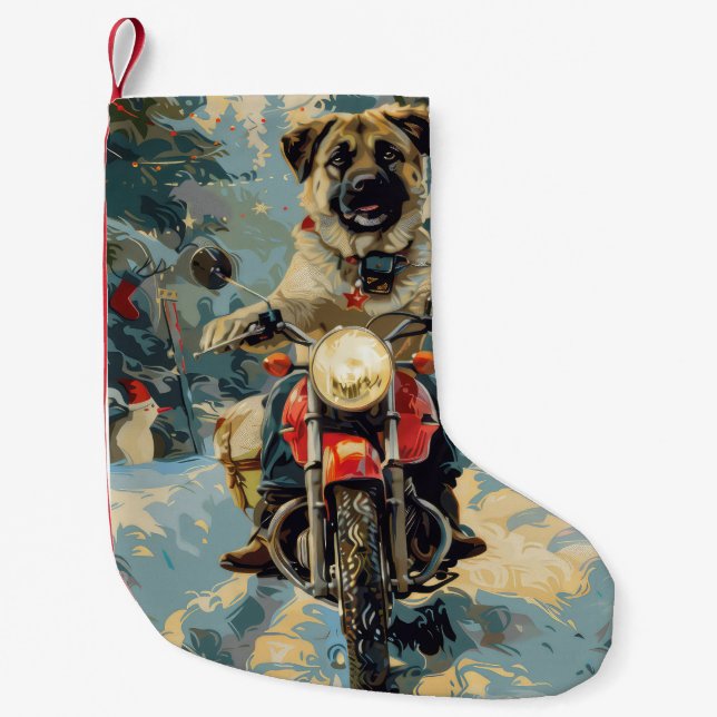 Anatolian Shepherd Dog Riding Motorcycle Christmas Small Christmas Stocking (Front)