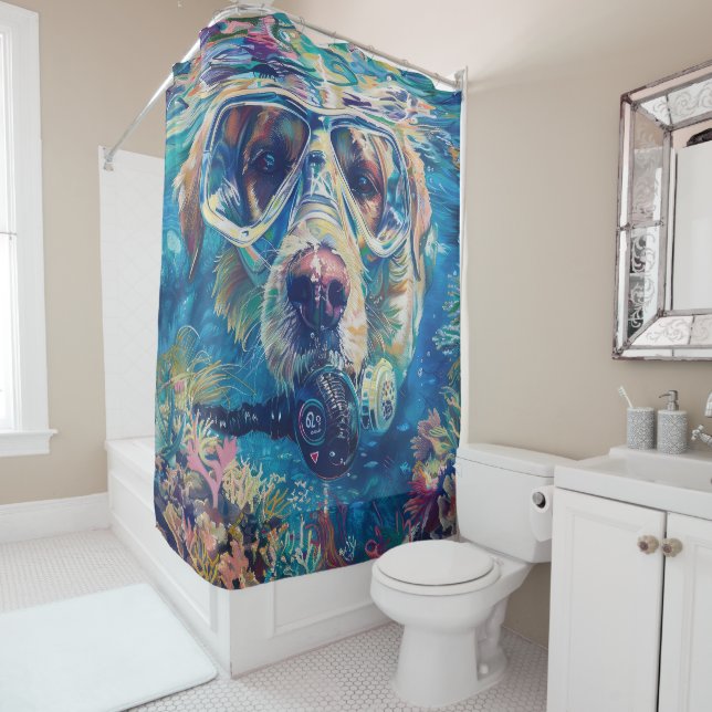 Anatolian Shepherd Dog Scuba Diving Underwater Shower Curtain (In Situ)