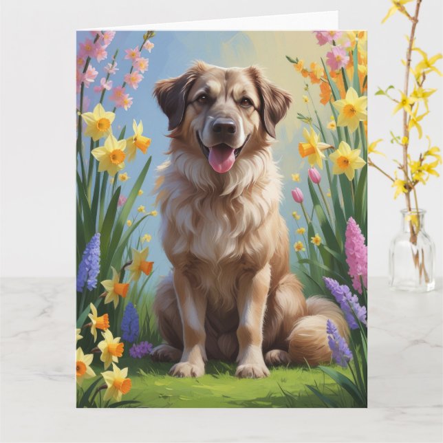 Anatolian Shepherd  Dog Spring Flowers Painting Card (Yellow Flower)