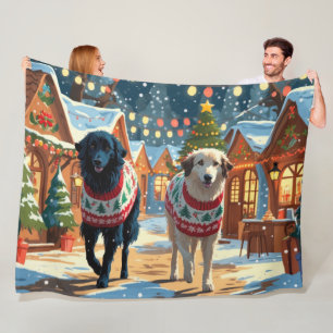 Anatolian Shepherd Dogs Christmas Snow Holiday Fleece Blanket