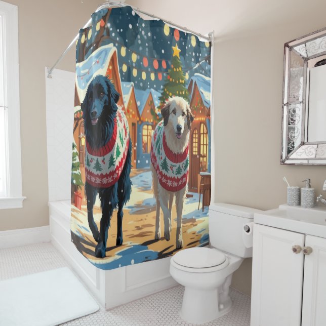 Anatolian Shepherd Dogs Christmas Snow Holiday Shower Curtain (In Situ)