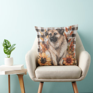 Anatolian Shepherd Fall Watercolor Flowers Cushion