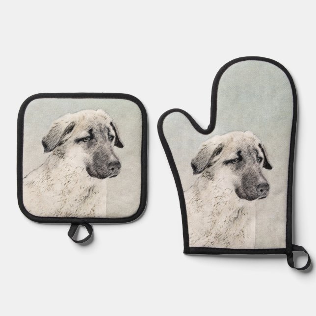 Anatolian Shepherd Fawn Painting Original Dog Art Oven Mitt & Pot Holder Set (Front)