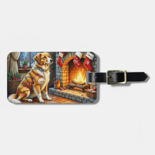 Anatolian Shepherd Fireplace with Christmas Lights Luggage Tag