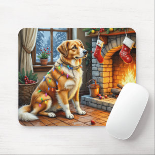 Anatolian Shepherd Fireplace with Christmas Lights Mouse Mat