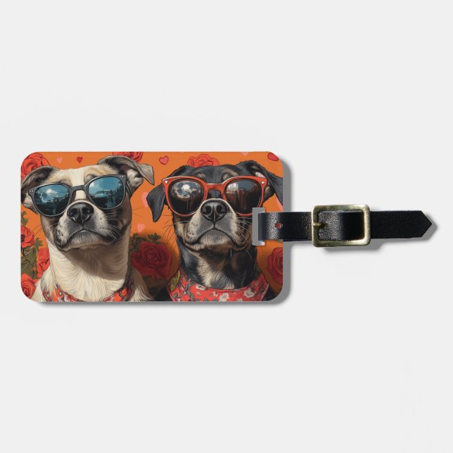 Anatolian Shepherd Heart Roses Valentine's Day Luggage Tag (Front Horizontal)