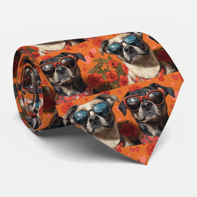Anatolian Shepherd Heart Roses Valentine's Day Tie (Rolled)