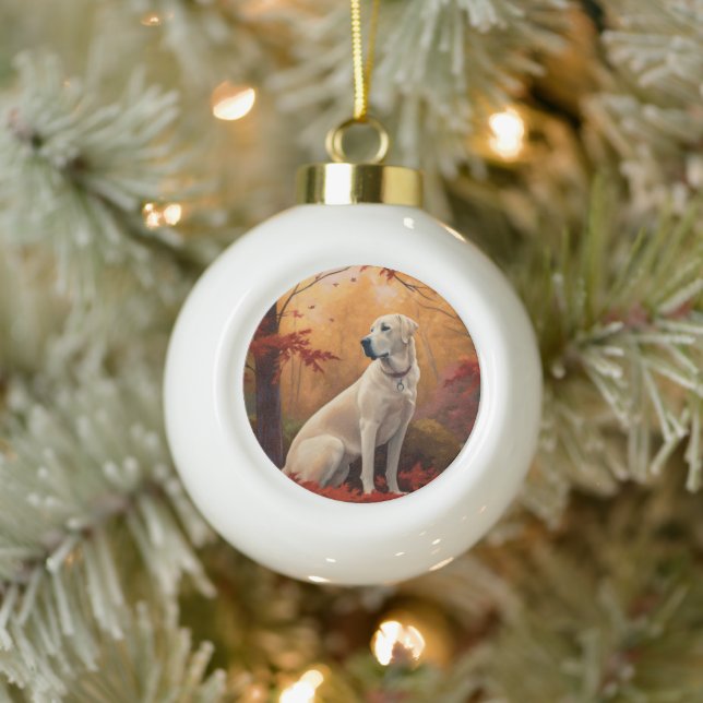 Anatolian Shepherd  in Autumn Leaves Fall Inspire Ceramic Ball Christmas Ornament (Tree)