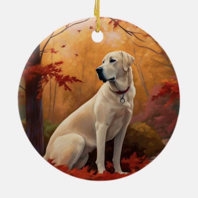 Anatolian Shepherd  in Autumn Leaves Fall Inspire Ceramic Tree Decoration (Back)