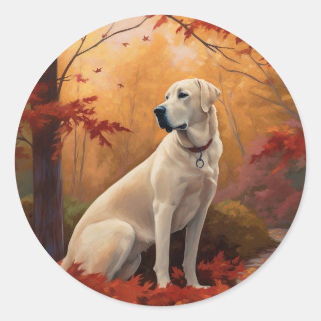 Anatolian Shepherd  in Autumn Leaves Fall Inspire Classic Round Sticker (Front)
