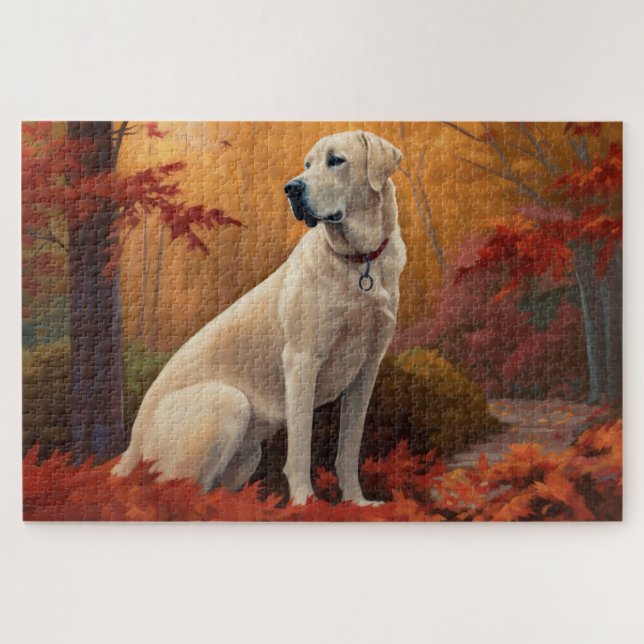 Anatolian Shepherd  in Autumn Leaves Fall Inspire Jigsaw Puzzle (Horizontal)