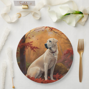Anatolian Shepherd  in Autumn Leaves Fall Inspire Paper Plate