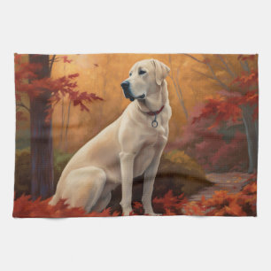 Anatolian Shepherd in Autumn Leaves Fall Inspire Tea Towel