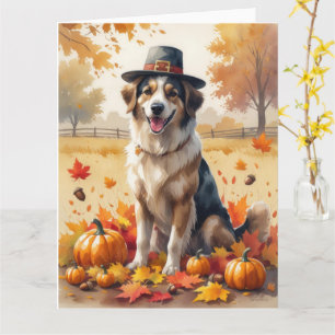 Anatolian Shepherd in Autumn Leaves Thanksgiving  Card