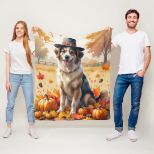 Anatolian Shepherd in Autumn Leaves Thanksgiving  Fleece Blanket