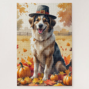Anatolian Shepherd in Autumn Leaves Thanksgiving  Jigsaw Puzzle