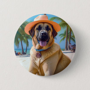 Anatolian Shepherd on Beach, dog lover summer gift 6 Cm Round Badge