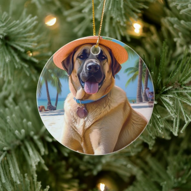 Anatolian Shepherd on Beach, dog lover summer gift Ceramic Tree Decoration (Tree)
